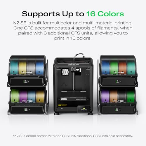 Image of Creality K2 SE Combo 3D Printer, Support Multicolor Printing with CFS, 500mm /s High-Speed Printing, Auto Leveling, Vibration Control, Compact Desktop Upgrate 3D Printer, Print Size 220x215x245mm