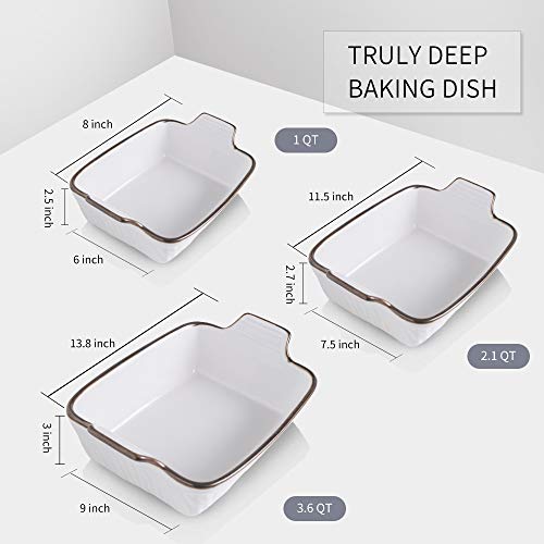Koov Bakeware Set, Ceramic Baking Dish Set, Rectangular Casserole Dish Set, Lasagna Pans For Cooking, Cake Dinner, Kitchen, 9 X 13 Inches, Texture Series 3-Piece (White) #TOP2