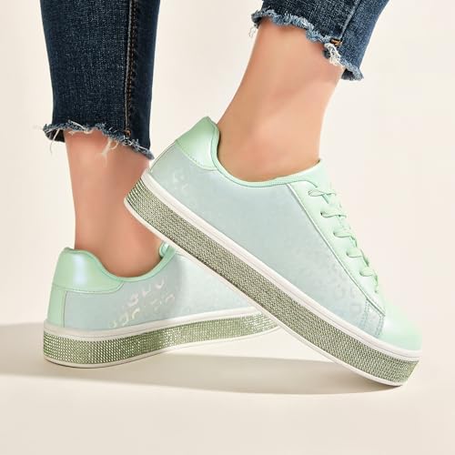 Image of UUBARIS Women's Glitter Tennis Sneakers Neon Dressy Sparkly Sneakers Rhinestone Bling Wedding Bridal Shoes Shiny Sequin Shoes
