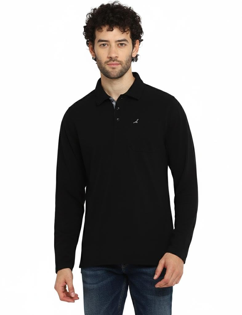 AMERICAN CREW Full Sleeves Polo Collar T-Shirt with Pocket for Men