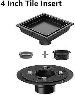 USHOWER Square Shower Drain 4 Inch, Tile-insert Matte Black Stainless Steel Square Drain