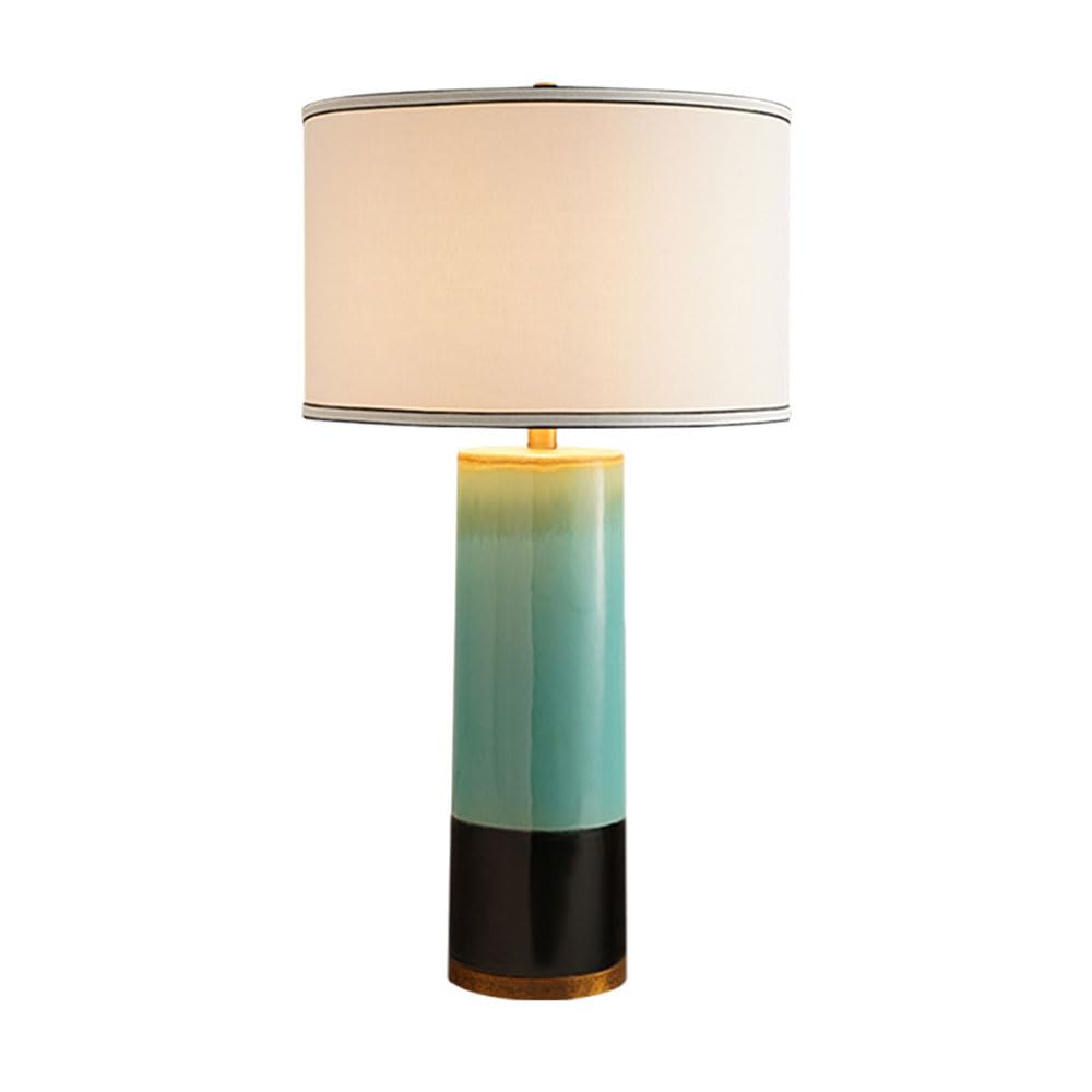 SGKOMN Green Ceramic Table Lamp 32.7" Nightstand Lamp With White Drum Lamp Shade | Modern Bedside Lamp For Bedrooms & Living Room