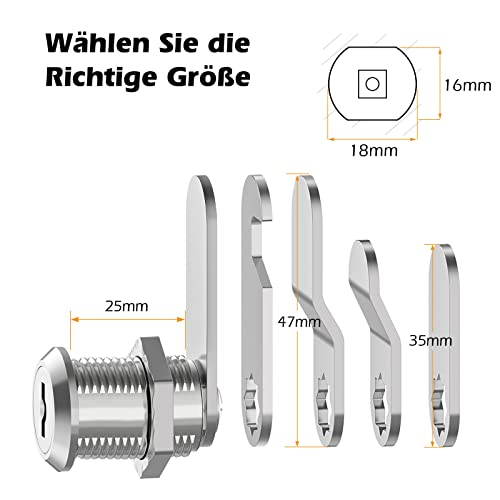 VOCIBO® Mailbox Lock with 4 Keys, 5 Different Locking Plates, Mailbox Lock 25 mm, Lock Lock, Diameter 18 mm Drawer Lock - Image 2
