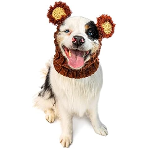 Zoo Snoods Fuzzy Bear Costume - Warm Knit Dog Snood Wrap for Pets, Neck Ear Cover Protection, Halloween Winter (Medium) Cover