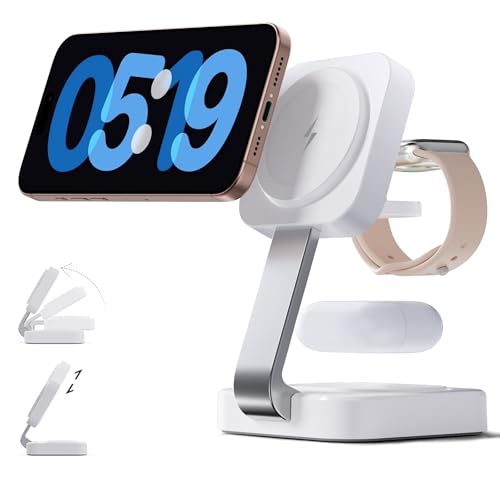 2026 Traveling Wireless Mag-Safe Fast Charging Station,Magnetic 3 in 1 Charger with iPhone 17 16 15 14 13 12 Pro Max Plus,Apple Watch Series & Air pods 4 3 2 Pro-Gifts for Wife & Husband(Whi