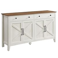 VASAGLE Küchenschrank, Sideboard mit Schubladen, Aufbewahrungsschrank mit Türen, verstellbare Ablage, Landhausstil, für Wohnzimmer Küche Esszimmer, 40 x 140 x 80 cm, vintageweiß-honigbraun BBK381W02