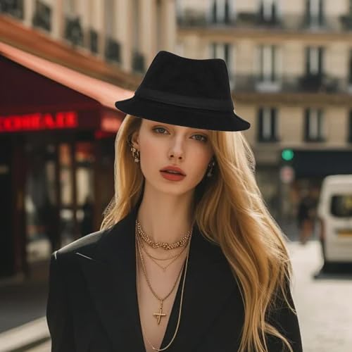 XGOPTS Jazzhut Winter Gangster Filzhut Elegant Klassisch Kappe Atmungsaktiv Outfit Fedora-Hut Herren Vintage Herrenkappe breite Krempe Zylinder Outdoor Streifen Herrenhut Herbst Karneval Gentleman