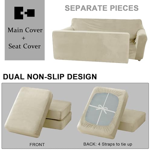Housse de canapé en velours stretch beige pour intérieur raffiné - 5