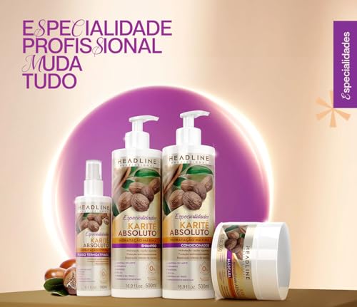 Fluido Termoativado Karité Absoluto, Termo Protetor, Combate o Ressecamento e Hidrata - HEADLINE Esp