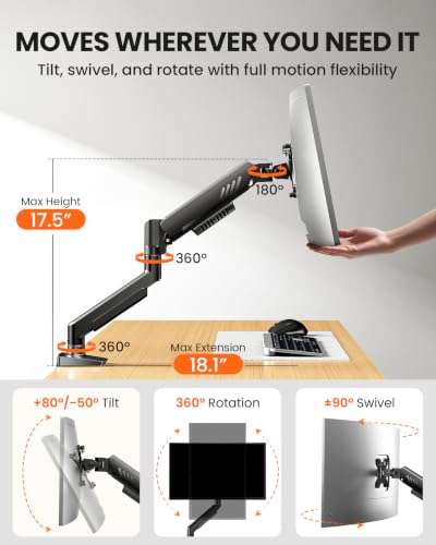 Image of ErGear Single Monitor Arm, Fully Adjustable Monitor Mount for 13-34 Inch Screens, Fast Install Computer Monitor Stand with Tool-Free VESA Mount, Cable Management, Holds 19.8 lbs, Max VESA 100x100mm