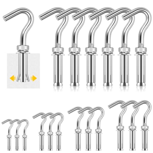 Glarks 6pcs set M6 Expanded Hook, 304 inox coupe ouverte crochet vis, crochet en béton lourd, Expanded vis crochet, crochet mural en béton pour béton brique plafond suspension