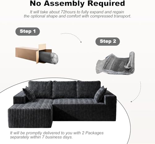 Image of 95 inch Modular Sectional Sofa - Memory Foam Sectional Couches with Deep Seat and Side Pockets,Modular Sofa Couches L-Shape Couch with Chaise, Boneless couches for living room(Black, 95 inch+Left Chaise)