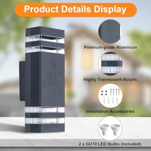 CELAVY Outdoor Wall Lights Mains Powered Outside Up Down Lights, IP65 Waterproof LED Porch Front Door Light - Image 3