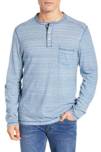 Tommy Bahama Stripe Long Sleeve Henley, Scandia Blue (Medium)