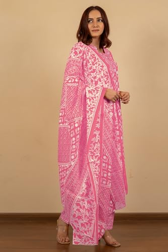 Image of MIRCHI FASHION Pure Cotton Women Straight Batik Print & Mirror Work Kurti Set with Dupatta and Pant