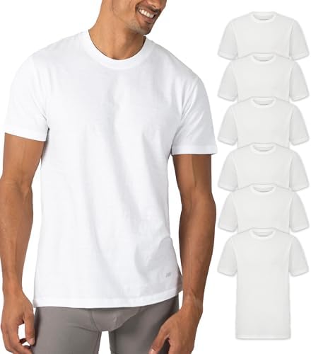 Skechers Mens Classic Fit Crew Neck Undershirts Tag-Free, Lightweight, Moisture-Wicking Cotton Blend T-Shirts, 6 Pack Set