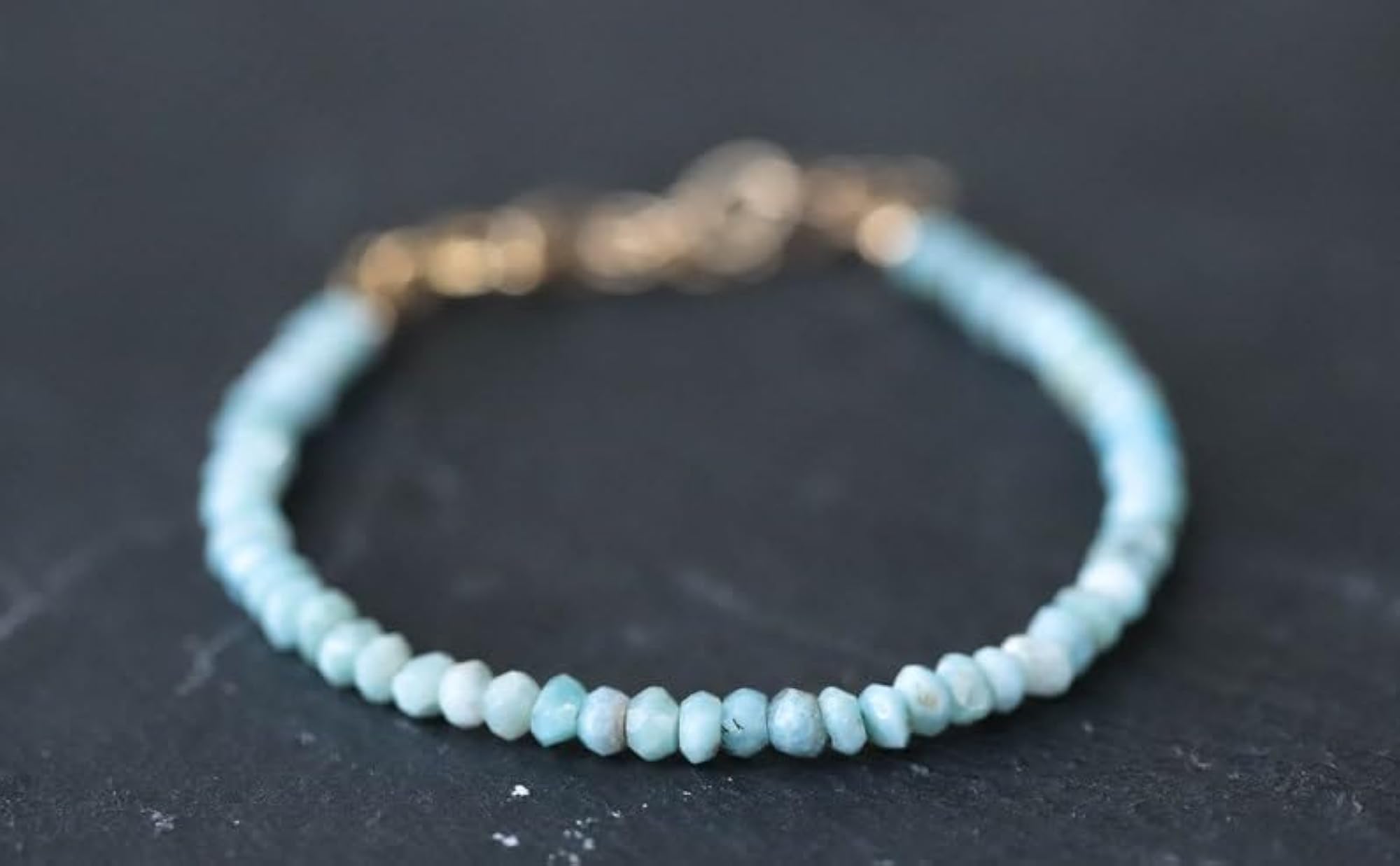 Larimar 3mm Rondelle Bead Bracelet with Adjustable Gold Plated Clasp