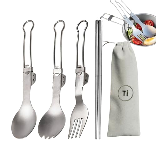 Juego de Utensilios Portátil - Kit de Cubiertos de Titanio 4 Piezas | Juego de Cubiertos Plegables - Para Estudiantes Adultos Hombres Mujeres Comidas Al Aire Libre y Picnic