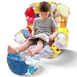 180L Clear Stuffed Animal Storage Bean Bag Cover and Footstool Set, Stuffable Bean Bag Chair Cover Organizer for Kids Playroom, Transparent Chair Cover Only (No Filler)