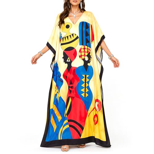 Image of Oussum Women Polyester Casual Long Plus Size Beach Caftan Cover Up Maxi Dress 1X-3X Summer Kaftan Dresses for Women