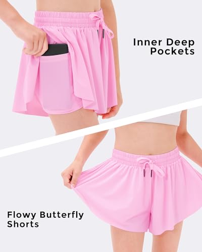 Stelle 2311-YR002-CC-M Girls Flowy Shorts With Pockets Athletic Running Skirt High Waist Butterfly 2 In 1 Sports Short 5-16 Years thumb #3