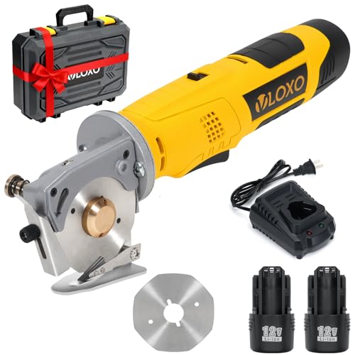 VLOXO Electric Rotary Fabric Cutter Cordless Electric Scissors, Multi-layer Fabric Cutter with Safety Lock and Replacement Blade Power Rotary Scissors