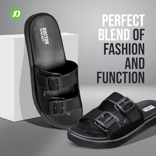 Image of DOCTOR EXTRA SOFT Women's Classic Cushion Sliders /Slippers with Adjustable Buckle Strap for Adult | Comfortable & LightWeight| Stylish & Anti-Skid|Waterproof & Everyday Flip Flops Ladies /Girls New-523
