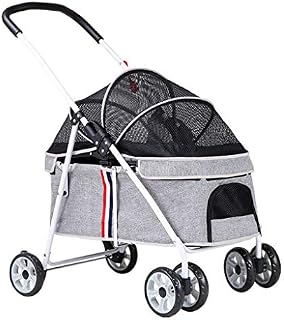 Breathable Small Dog Pram Stroller, Pet Cat Stroller Carriage for Zipperless Entry Cart Dog Buggy Pushchair with Adjustable Awning, Dog Strollers for Small Medium Dogs (Color : Light Gray)