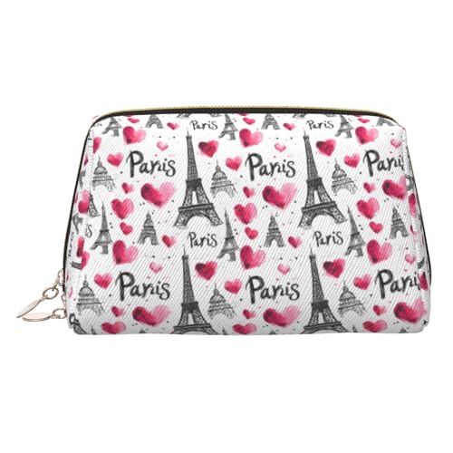 Eiffel Tower Love Print Makeup Bag, Cosmetic Bags Travel Toiletry Bags for Women, Large Capacity Leather Makeup Case Make Up Bag Organizer, Cute Make Up Pouch