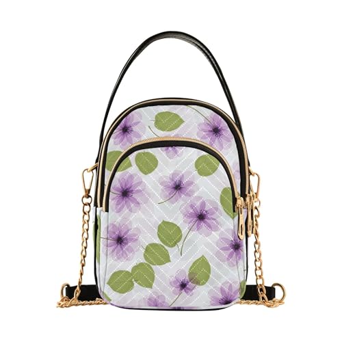 Shoulder Handbags for Women Quilted Phone Handbag Small Chain Purse Cute Animal Designer Satchel Crossbody Bag Floral Purple Flowers Beige Green