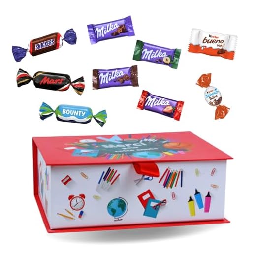 Coffret garni d'un Assortiment de 50 mini-chocolats MILKA, KINDER, CELEBRATIONS | Dites "MERCI pour cette année" à un Collègue, une Nounou, un Enseignant, une Atsem