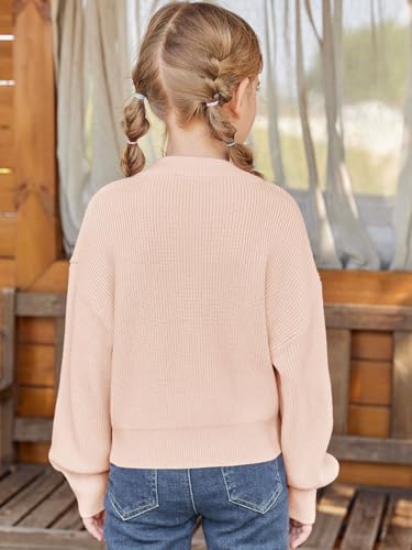 Image of Haloumoning Girls Knit Pullover Sweaters Mock Neck Long Lantern Sleeve Jumper Tops 5-14 Years