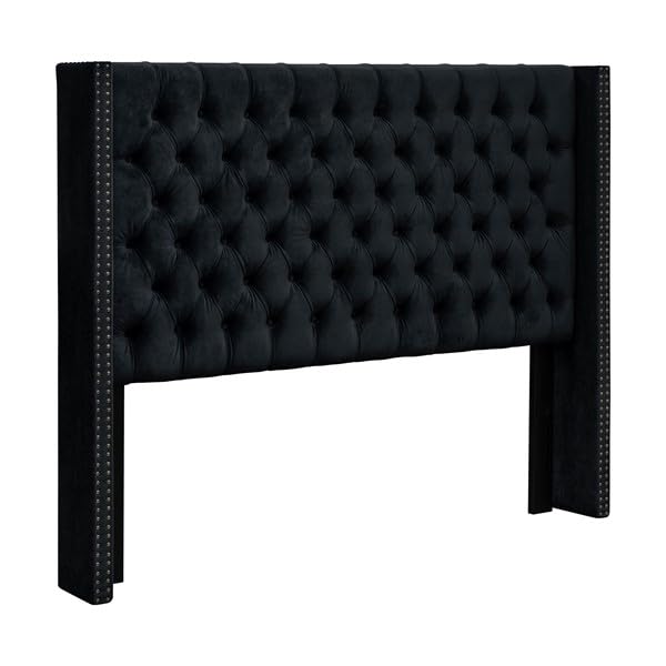 Madison Park Amelia Headboard Queen Wingback Upholstered - Hand-Tufted Button Detail, Double Nailhead Trim, Foam-Padded Durable Fabric, Adjustable Fit for Classic/Transitional Bedrooms-Black Velvet by Madison Park - Image 4