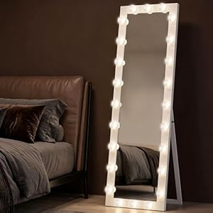 HOMCOM Ganzkörperspiegel mit Beleuchtung 150 x 40 cm LED Standspiegel 3 Lichtfarbe dimmbar mit Touch-Schalter, Memory-Funktion anlehnbar Spiegel für Schlafzimmer Weiß