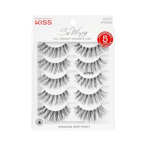 KISS So Wispy, False Eyelashes, 'Style #01', 14mm, Includes 5 Pairs Of Lashes, Easy to Apply, Reusable Lash Clusters