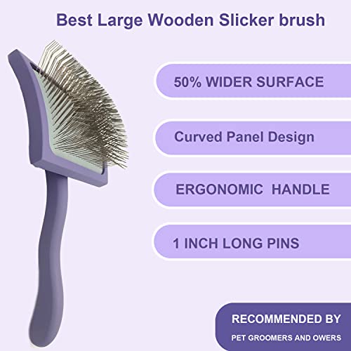 Slicker Brush For Dogs & Pet Comb Value Kit,Large Dog Slicker Brush For Goldendoodles Poodles Doodle With Ergonomic Solid Wooden Handle Best Extra Long Pin Dog Grooming Brush For Medium & Long Haired Dogs Neathoiho (Purple) #TOP2