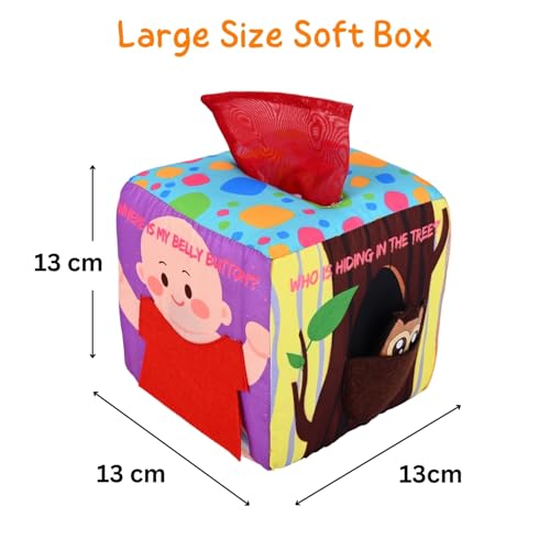 Image of Seraphina Montessori 7 in 1 Activity Cube for Babies | Interactive, Educational & Learning Sensory Toy for Kids | Tissue Box Toy| Fabric Cube with Mirror, Rattle, Squeaker & Textures