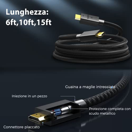 8K HDMI câble 15ft,Certifié Ultra Haute vitesse HDMI 2.1 câble 48Gbps 8K 60Hz 4K 120Hz Appui eARC HDR Roku compatible QLED Sony LG PS5 Xbox One
