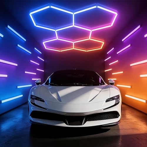 RGB Hexagonal Garage Light, Smart LED Wall Light with Music Sync Function