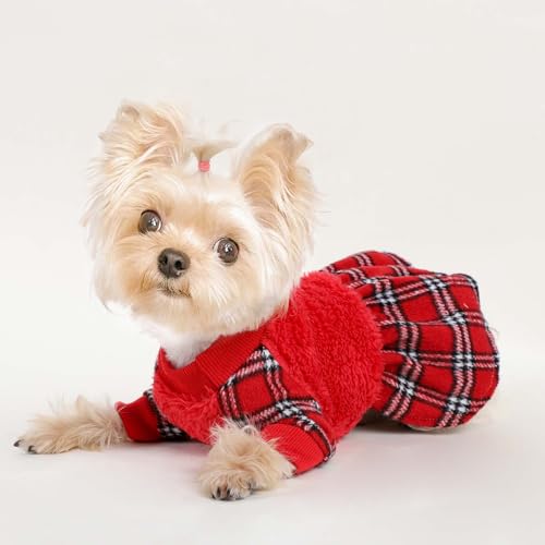 Image of Dog Sweater Dog Winter Clothes for Small Dogs Boy Girl Fall Puppy Dress Warm Fleece Chihuahua Yorkie Teacup Doggie Sweaters Dresses Doggy Sweater for Small Dogs Girl Cat Outfits, Red, XXS