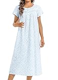 QRRLUEN Women's Nightgown Short Sleeve Cotton Mid Length Sleepwear Soft Comfy Button Loungewear Nigh