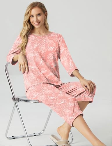 Image of PrinStory Womens Pajama Sets Capri Pjs Soft Lounge Sets XS-4XL