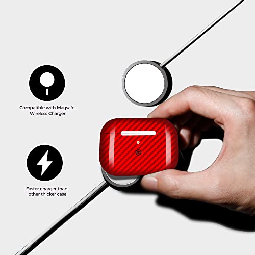 Red Airpods Pro 2Nd Generation 2022 Carbon Case Cover Monocarbon Real Carbon Fiber Earbubs Case With Adjustable Strap Slim Airpods Pro 2 Case Compatible With Wireless Charging #TOP4