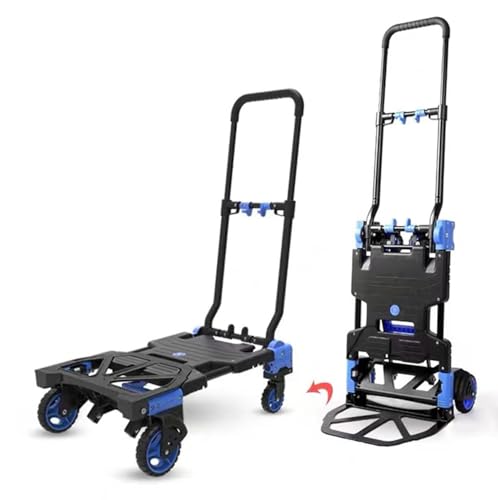 Chariot pliable combiné 2 et 4 roues avec boîte à provisions rétractable 150 kg