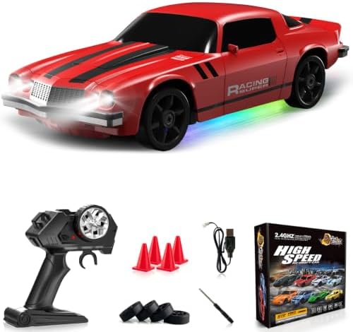 RC Drift Car 1:24 Remote Control Car 4WD 15KM/H High Speed Racing Sport Car with LED Lights RC Cars Toy for Kids Boys Girls Adults Gifts Birthday Christmas