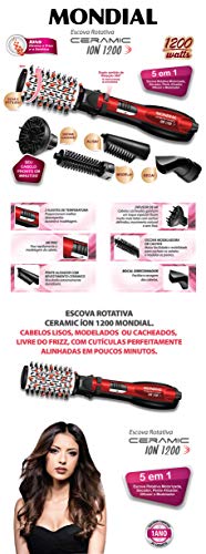 Escova Rotativa Ceramic Ion 1200W, Mondial, ER-05, Preto/Vermelho