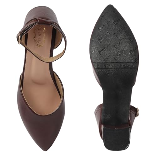Image of Denill Women's Pointed Toe Block Heel Fashion Sandals with Buckled Ankle Strap With Non Slip Sole
