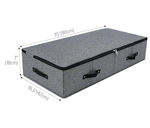 Foldable Fabric Sturdy Under Bed Storage Box With 6 Handles, Zipper Lid, Blankets Clothes Comforters Storage Bin Organizer For Bedroom And Closet, 35X 16.5 X 7Inch, Black Grey #TOP1