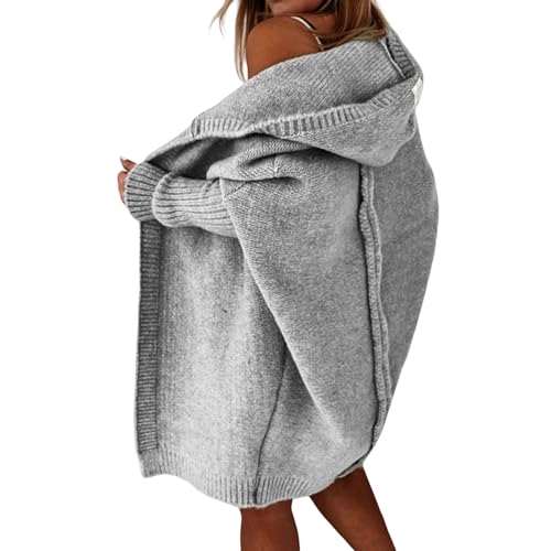 Generisch Strickjacke Damen Lang Cardigan Kapuzenpullover Grobstrickjacke Strickmantel mit Kapuze Cardigan Strickpullover Herbst Winter Jacke y48k Sweater Outerwear