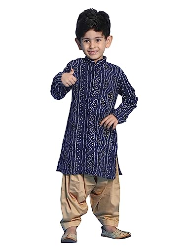 Image of VASTRAMAY Boys' Bandhani Kurta & Patiyala Set | Traditional Ethnic Out Fit For Rakhi